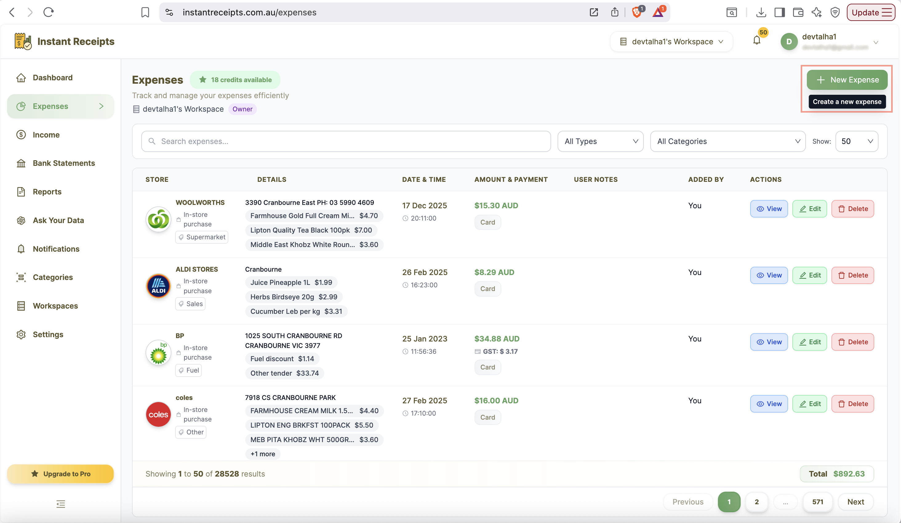Add Receipts and Income Documents Anytime