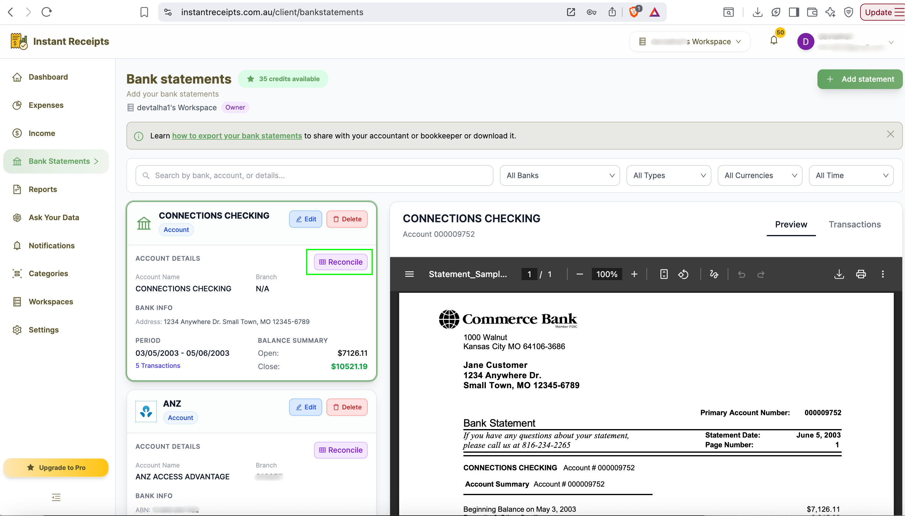 Upload Your Bank Statement PDF When Ready to Reconcile