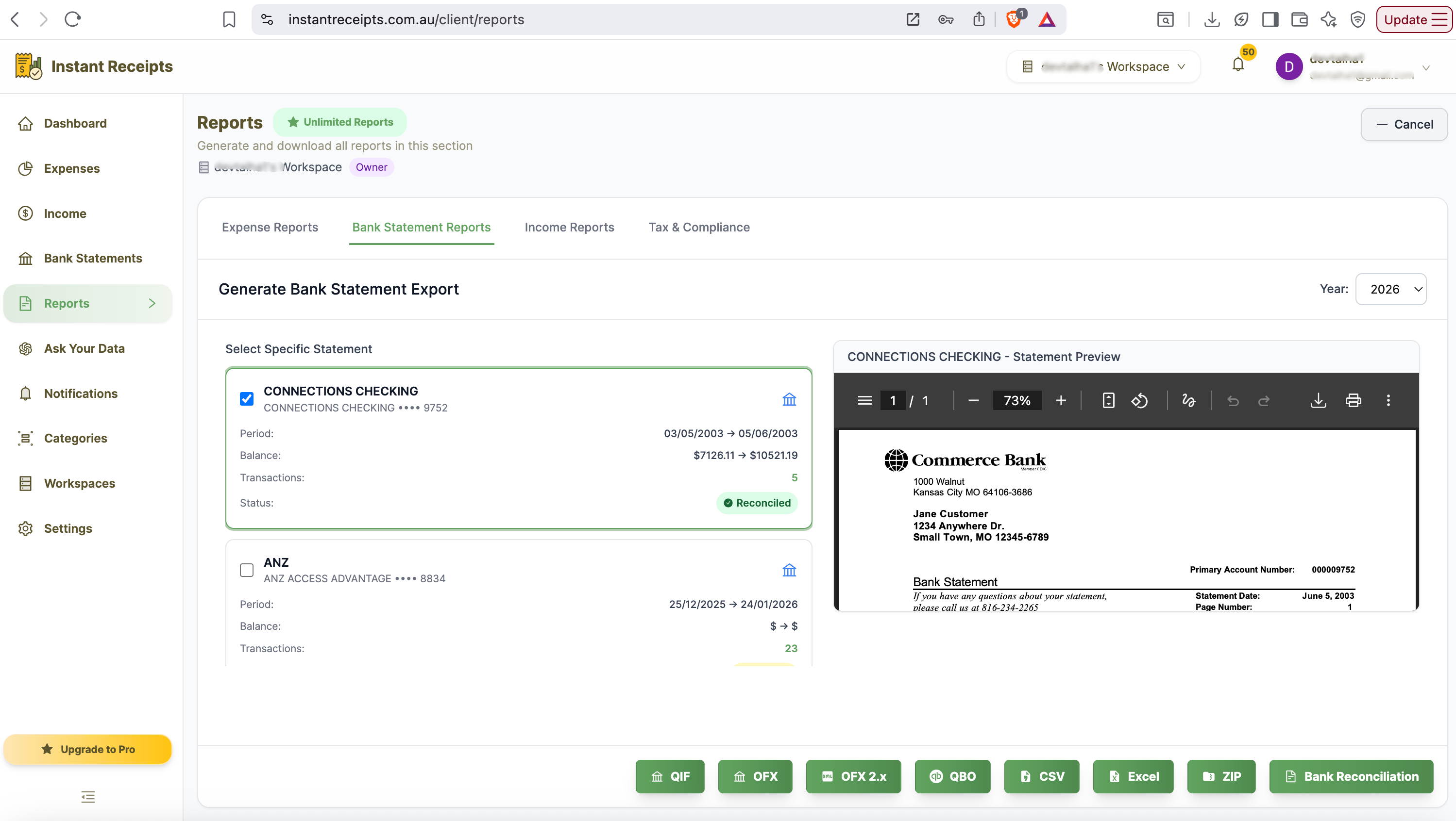 Export Your Reconciled Report