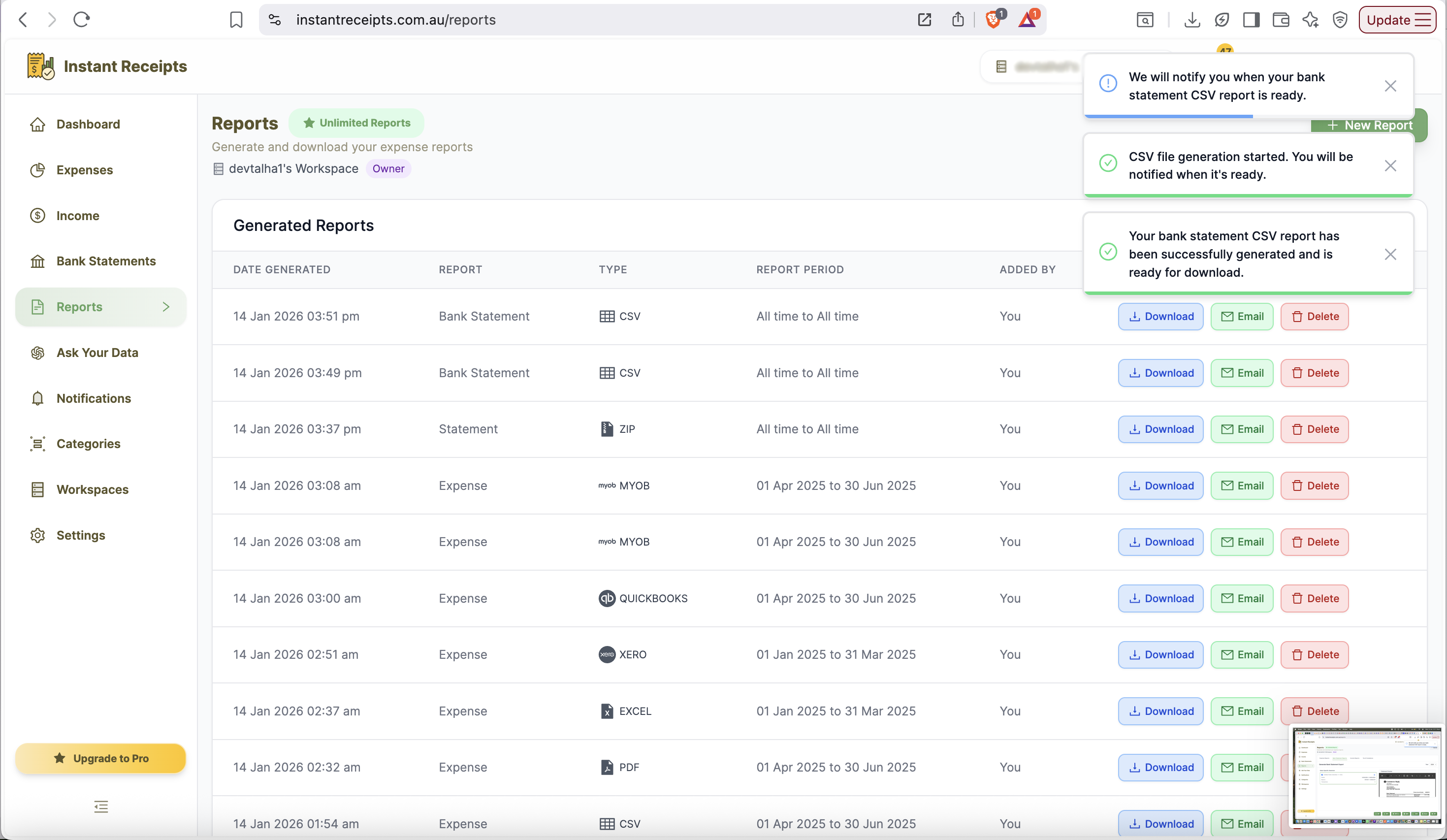 Download and Open CSV File