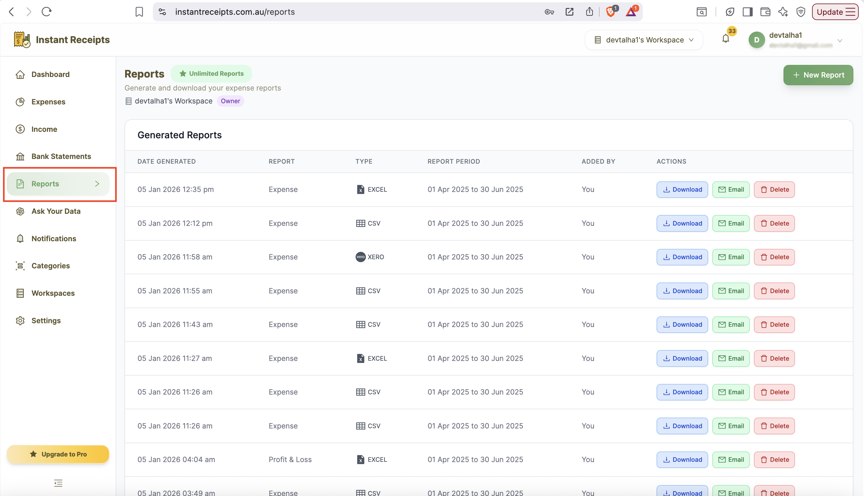 Navigate to Reports