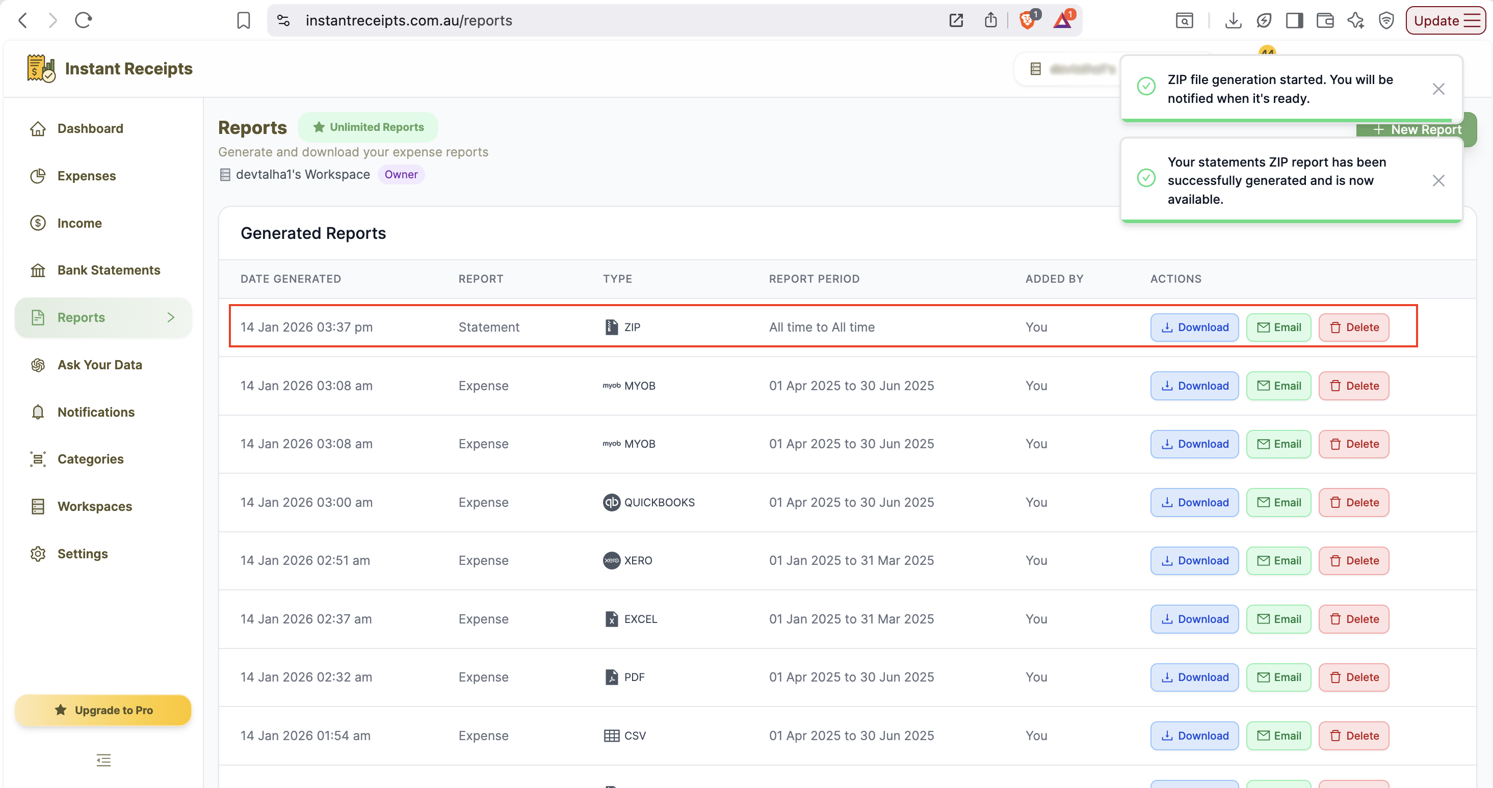 Generate and Download