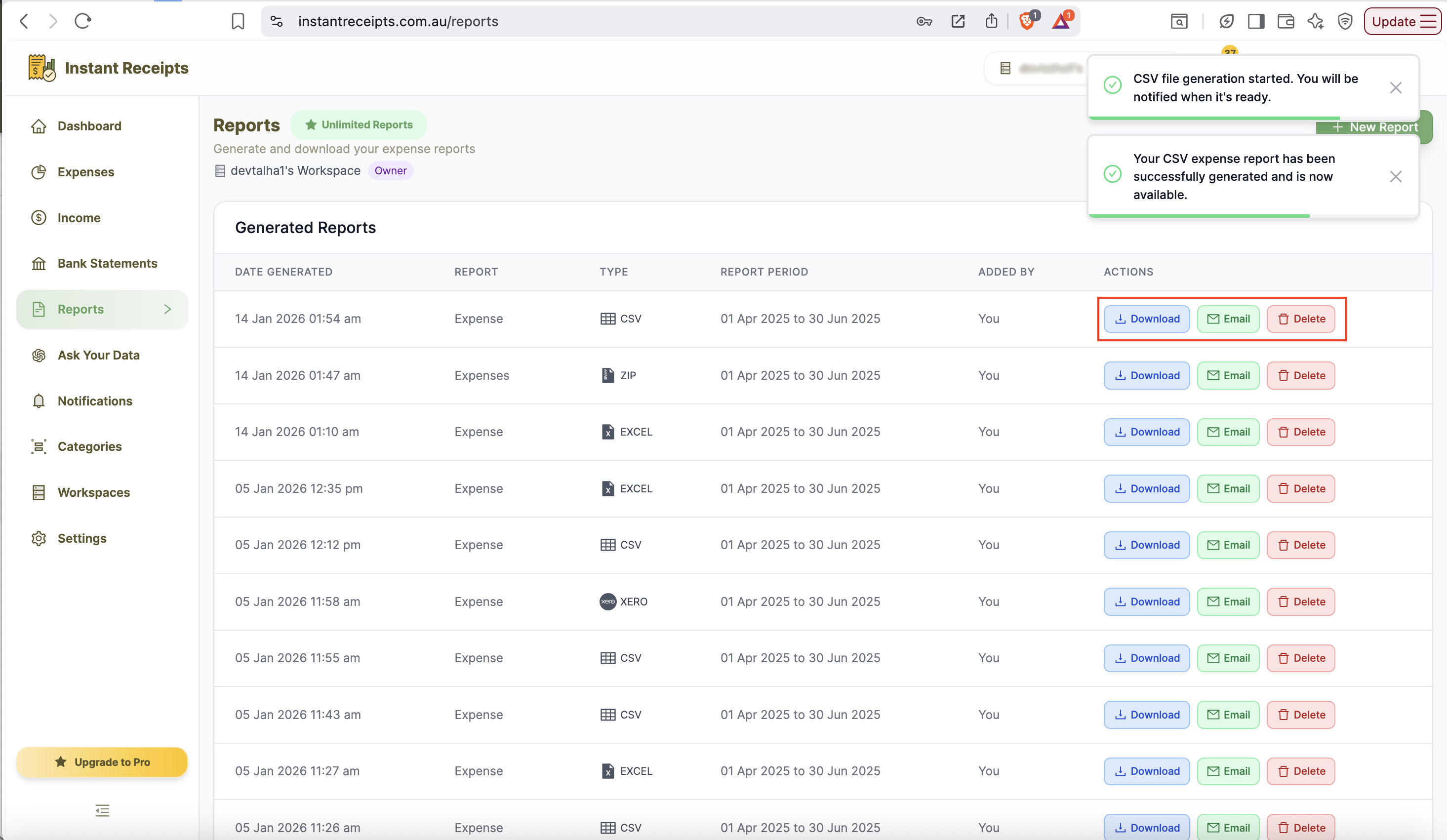 Download and Open CSV File