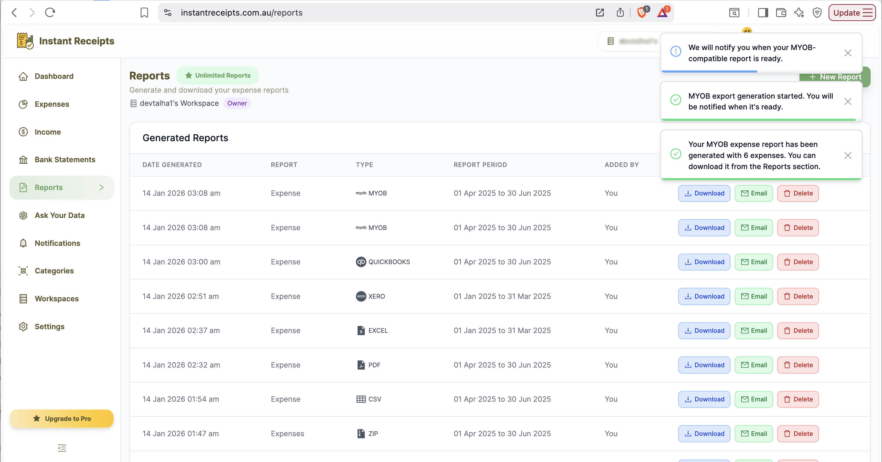 Import into MYOB