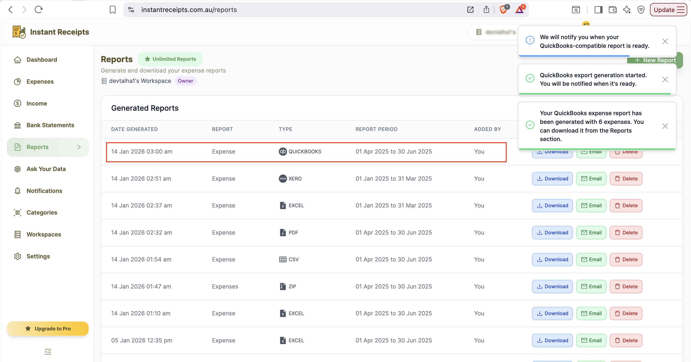 Import into QuickBooks