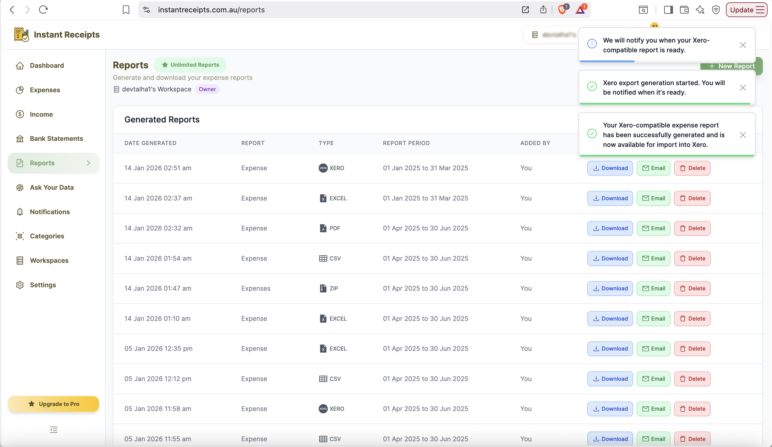 Import into Xero