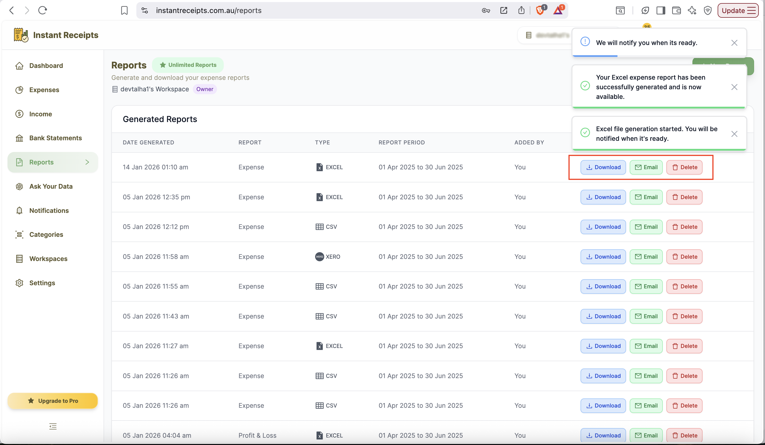 Generate and Download