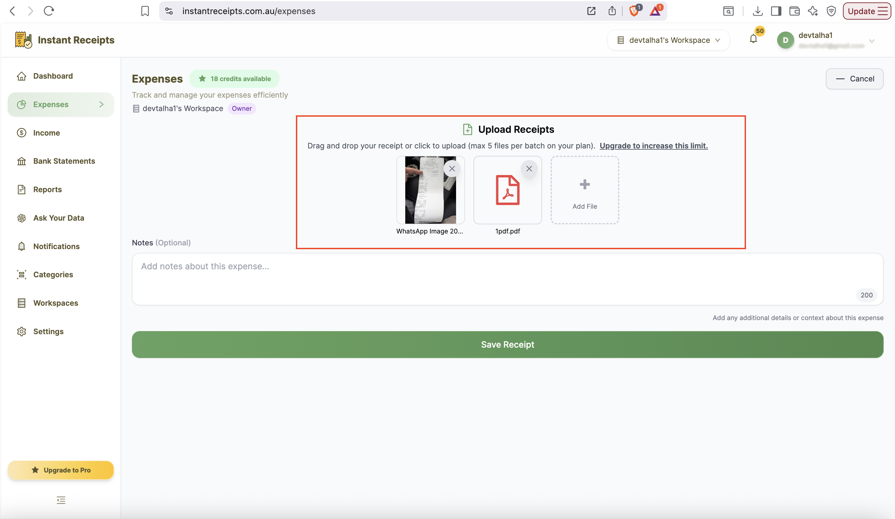 Select Your Receipt Files