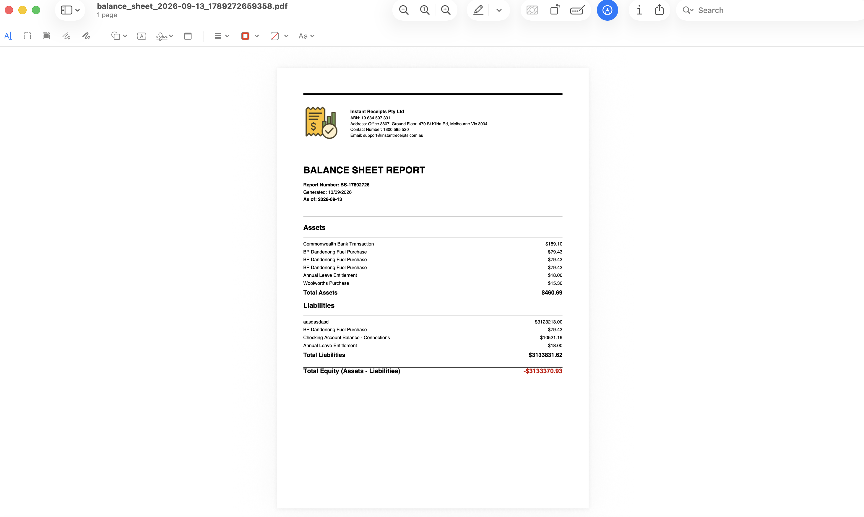 Preview Your Balance Sheet PDF Report