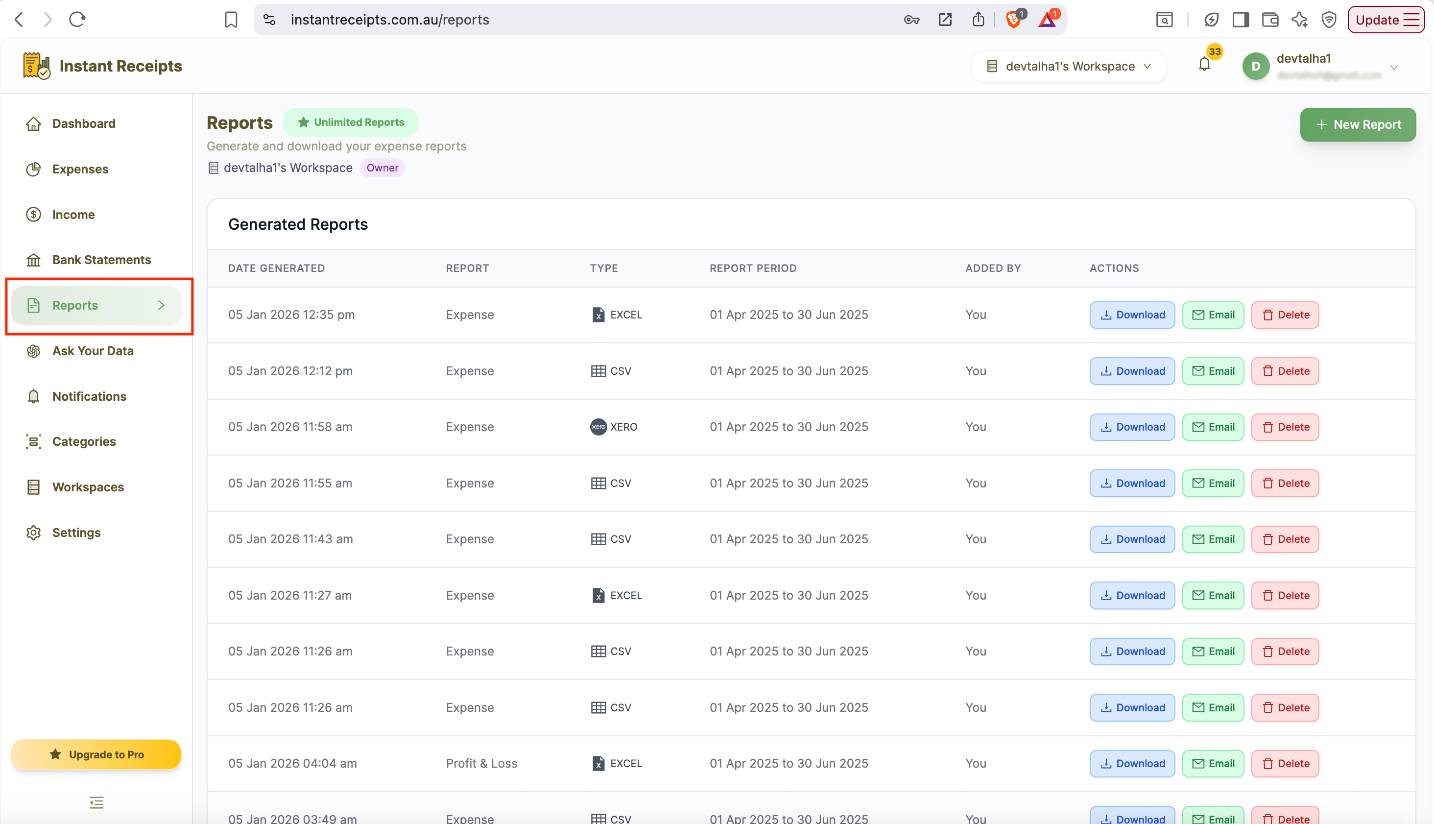 Navigate to Reports