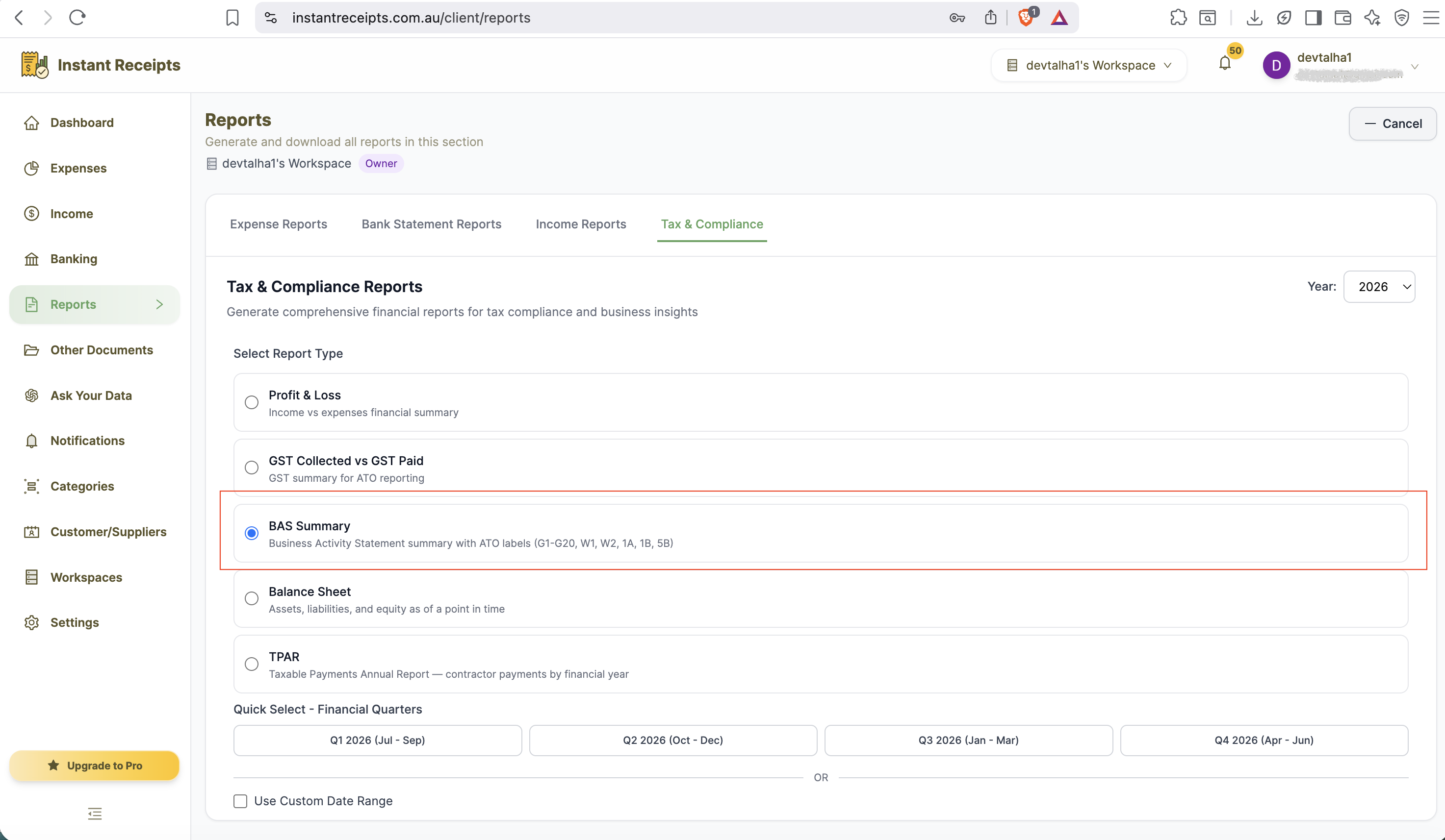 Select BAS Summary