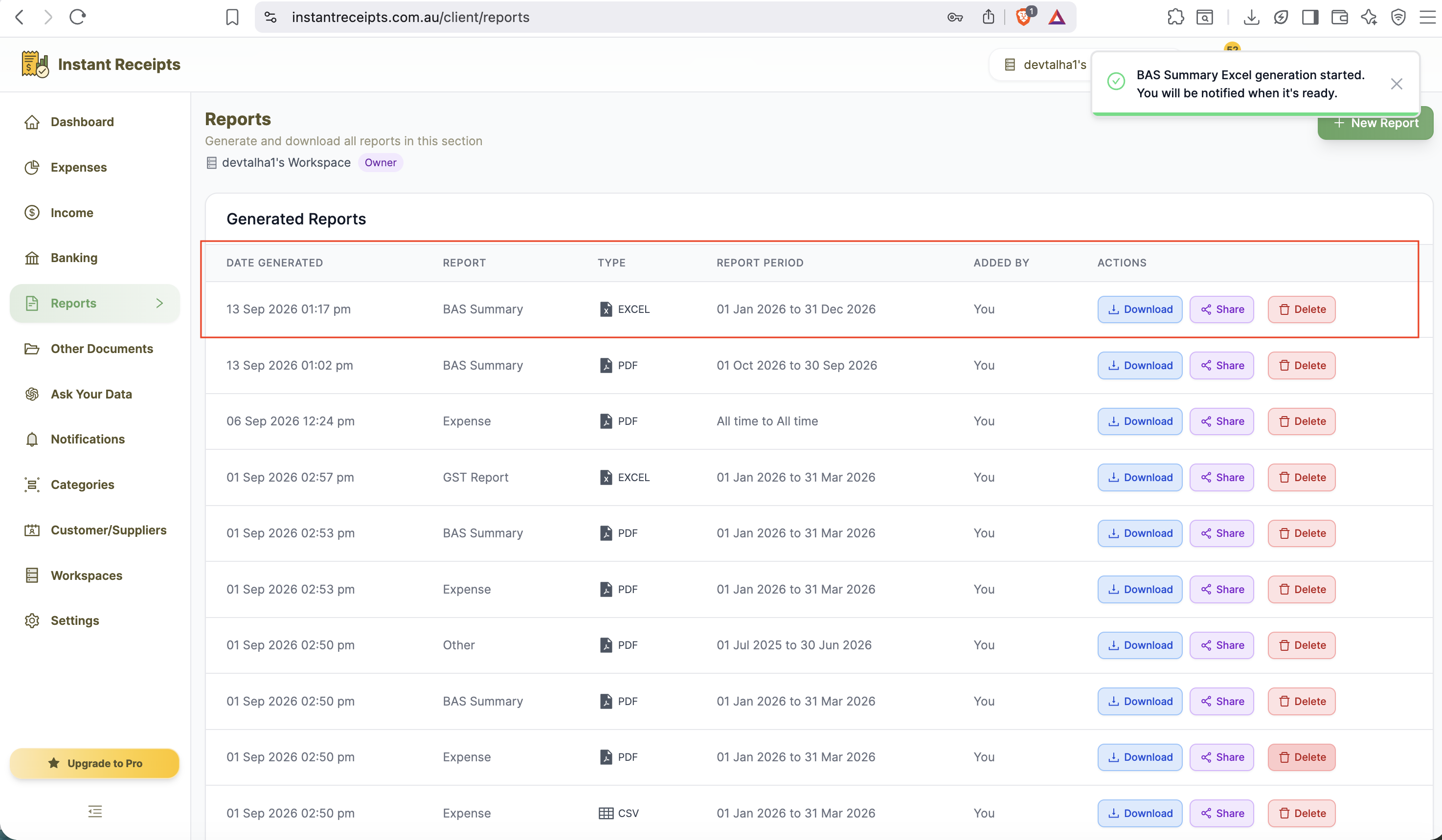 Download Your BAS Summary