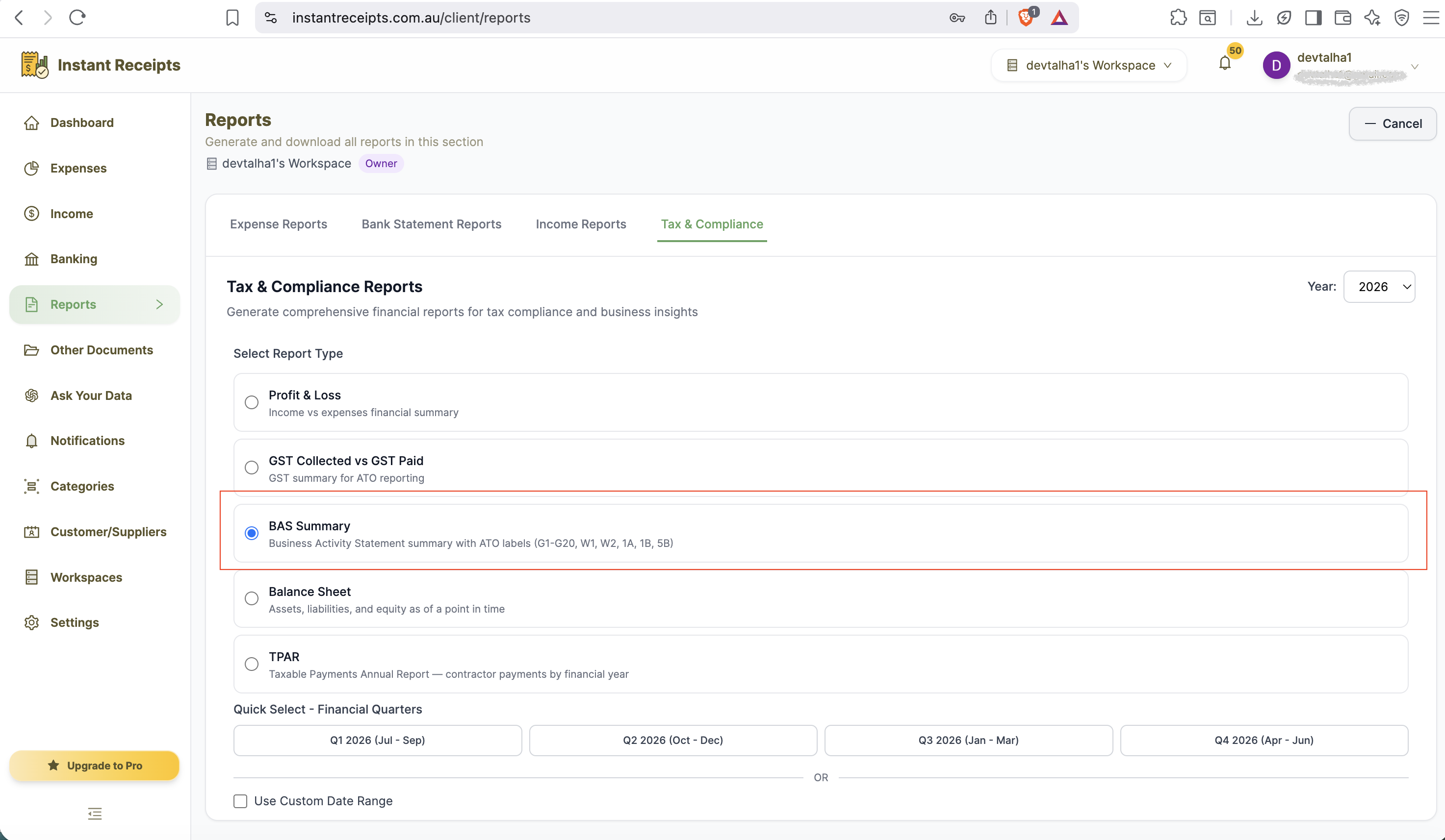 Select BAS Summary