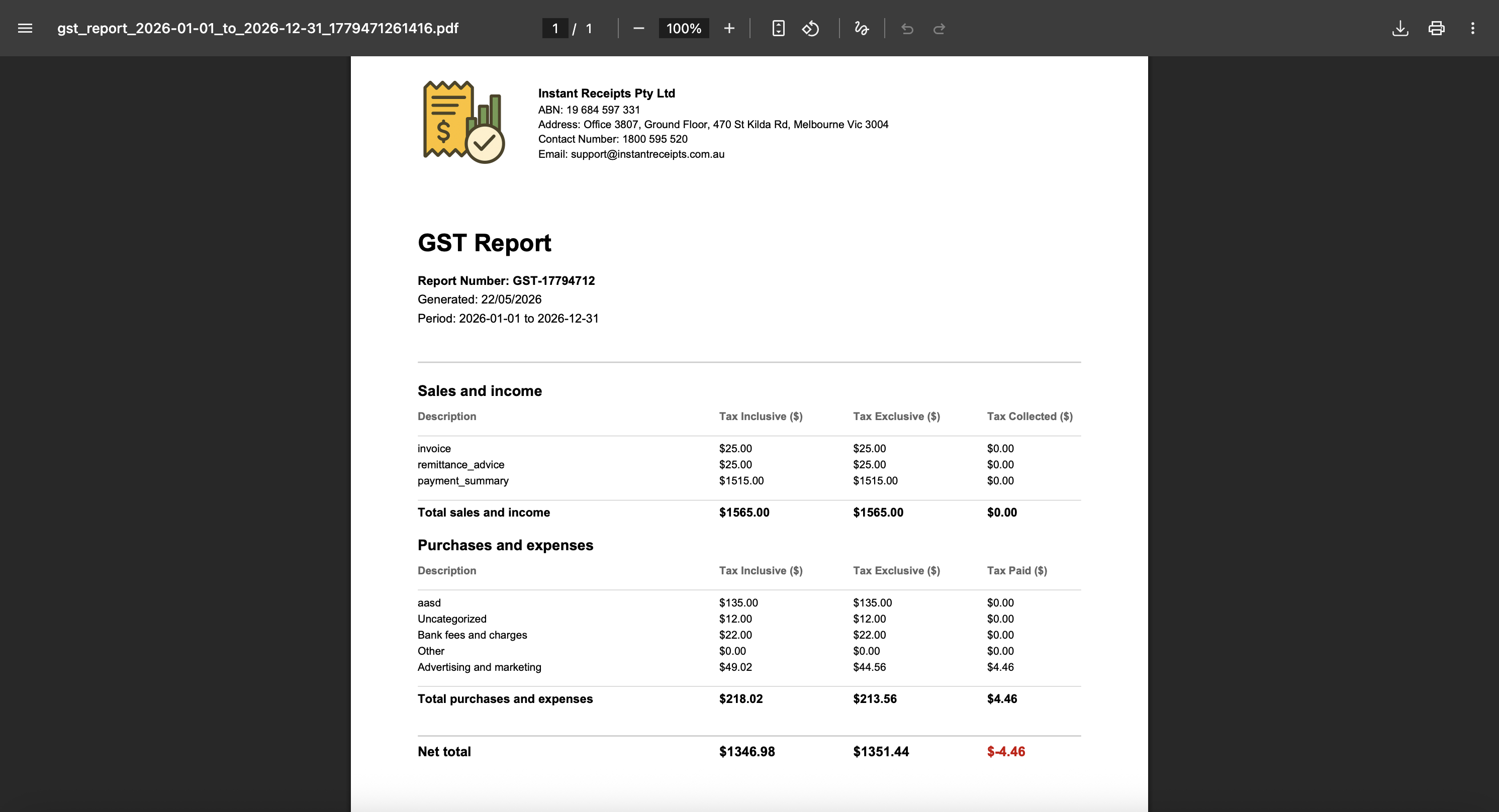 Preview Your GST PDF Report