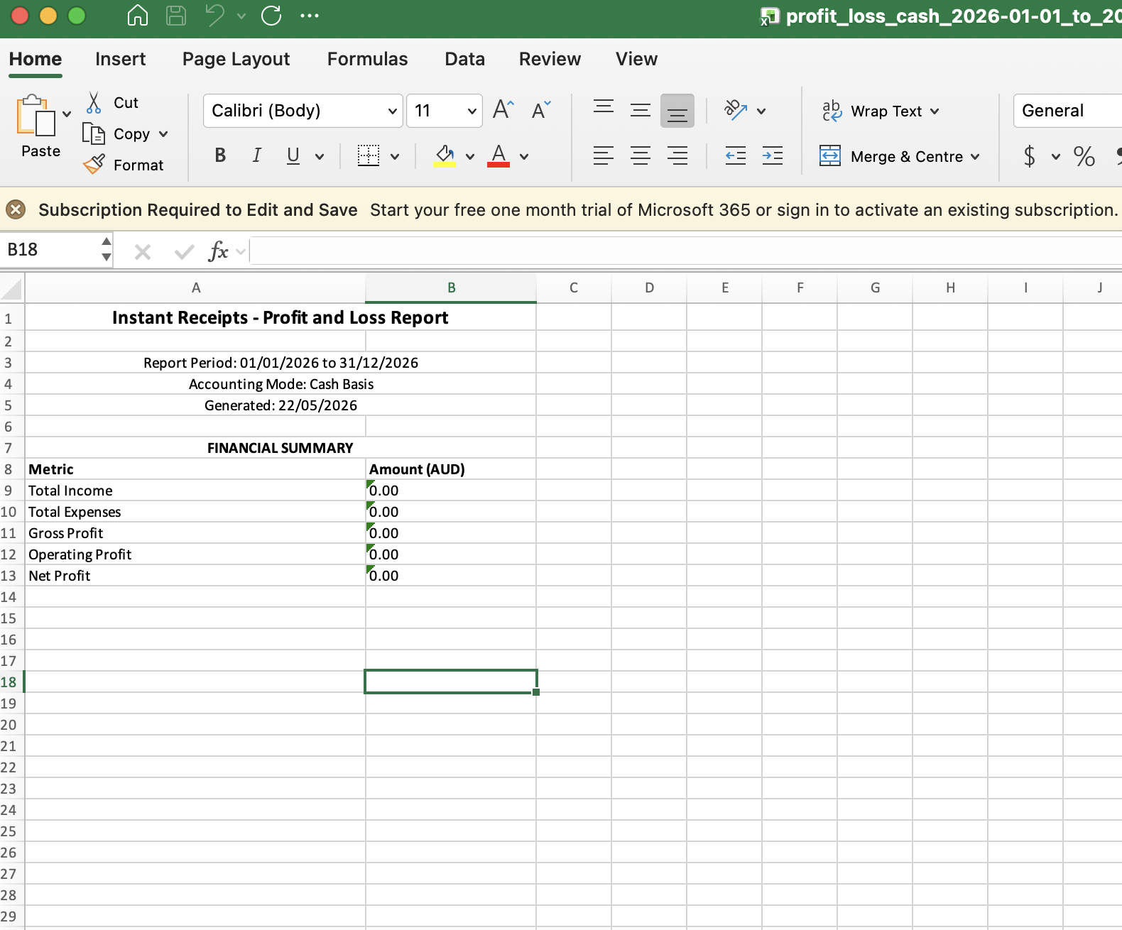 Preview Your Profit & Loss Excel Report