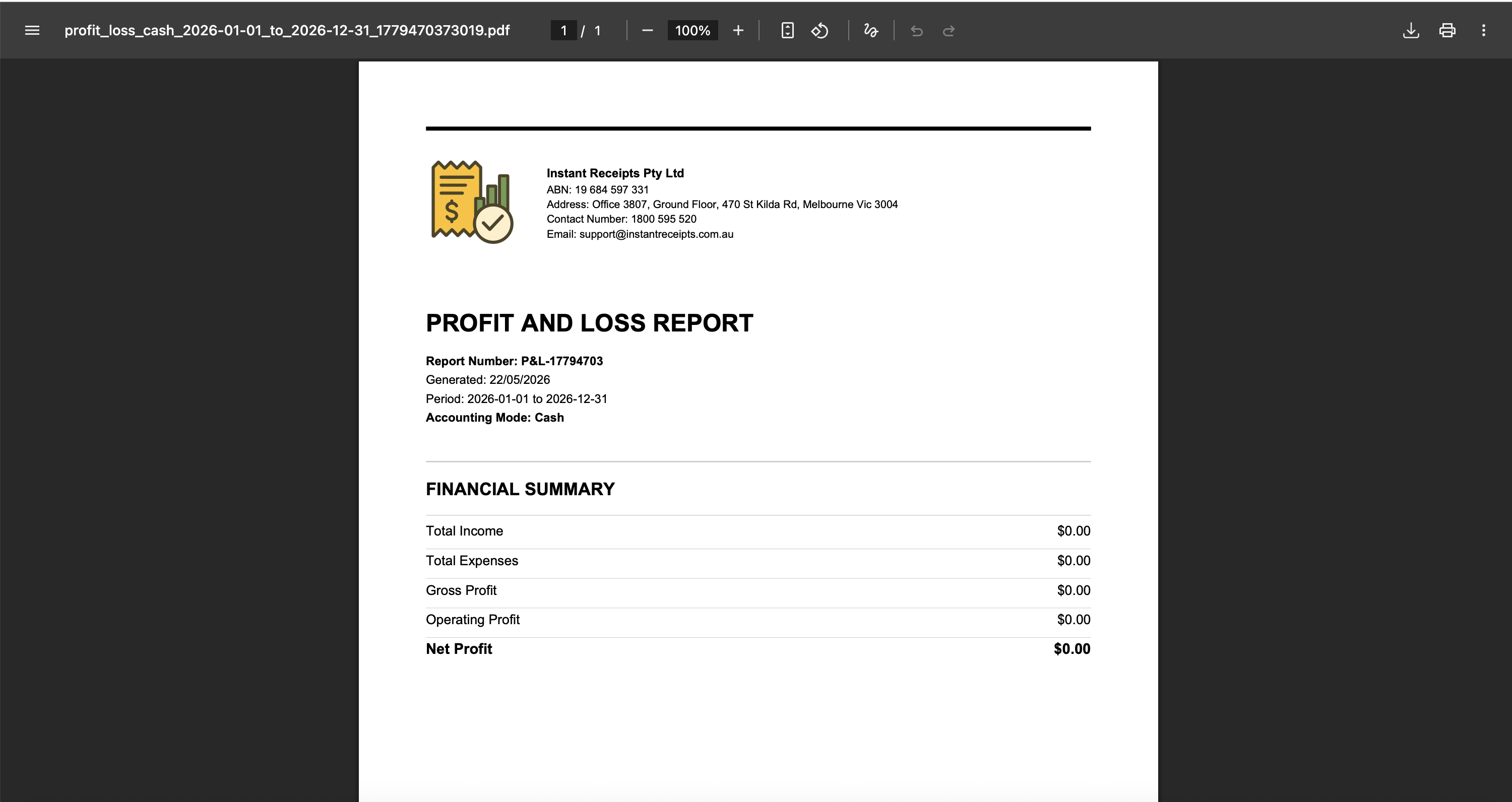Preview Your Profit & Loss PDF Report