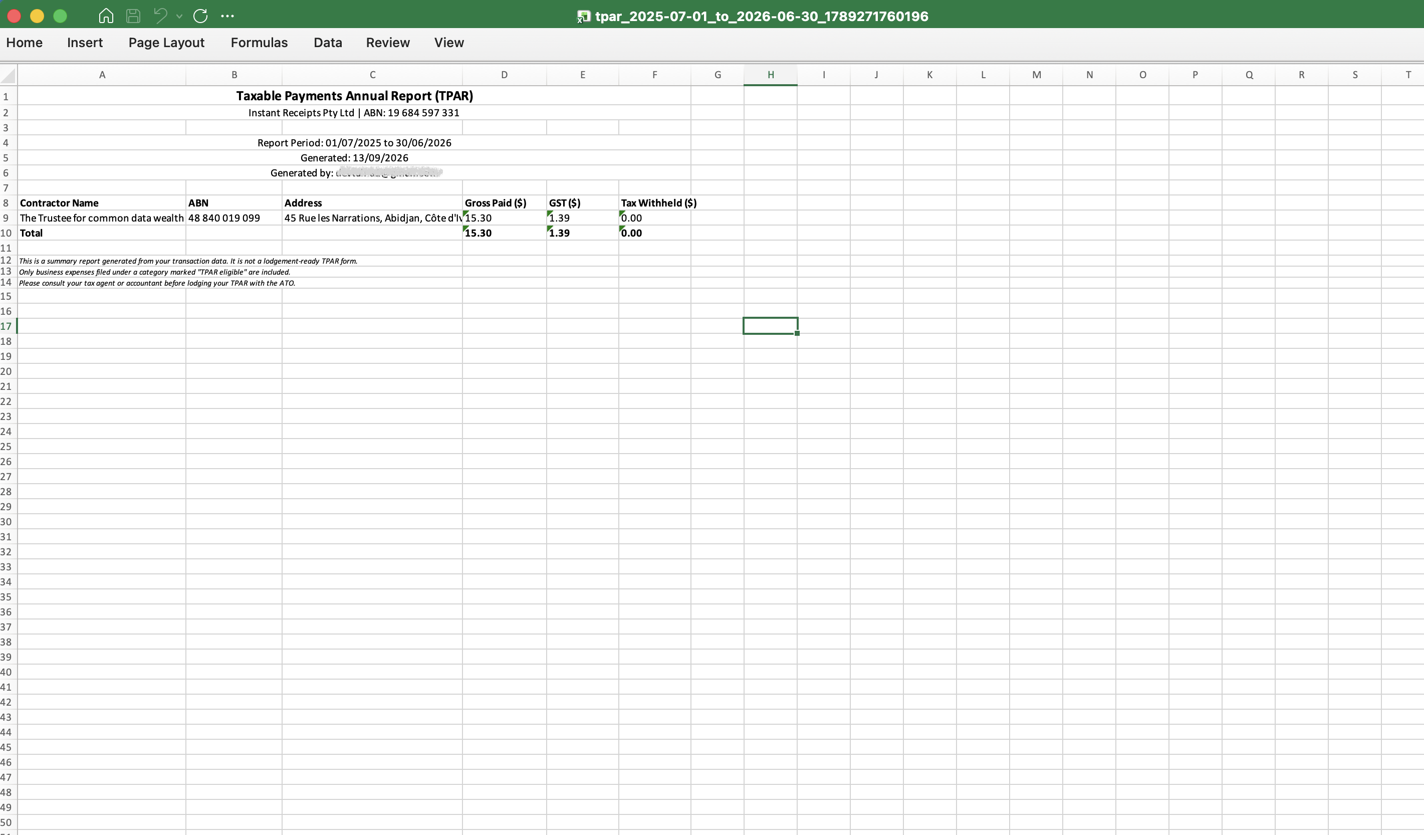 Preview Your TPAR Excel Report